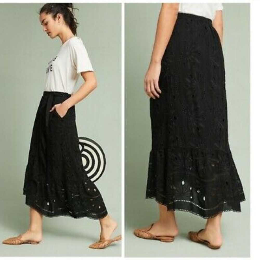 Maeve Nicia embroidery wrap midi skirt